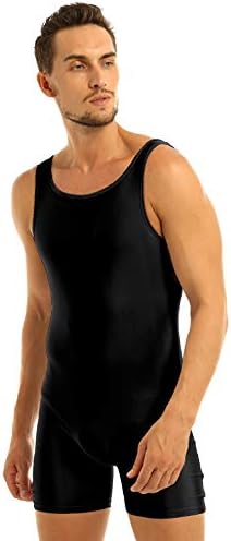 FEESHOW Mens Spandex Bodysuit Short Tank Workout Dance Biketard Unitard