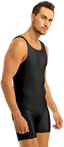 FEESHOW Mens Spandex Bodysuit Short Tank Workout Dance Biketard Unitard