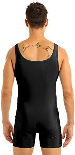 FEESHOW Mens Spandex Bodysuit Short Tank Workout Dance Biketard Unitard