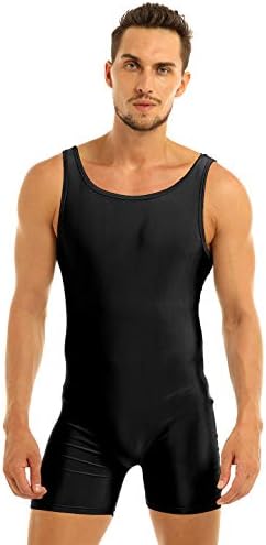 FEESHOW Mens Spandex Bodysuit Short Tank Workout Dance Biketard Unitard