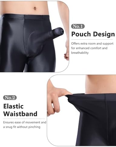 FEOYA Mens Oil Shiny Glossy Compression Pants Stretchy Nylon Smooth Bulge Pouch Leggings Tights Pants