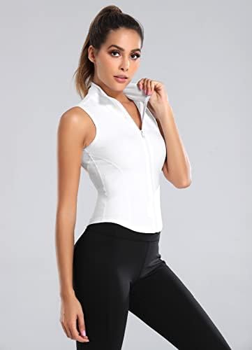 FEOYA Women Sleeveless Athletic Tank Top Shirts Full Zip Up Tshirt For Yoga Running Fitness Exercise