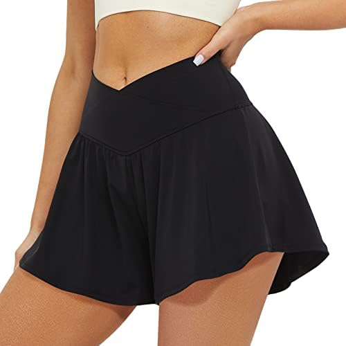 FireSwan Crossover Athletic Shorts For Women 2 In 1 Flowy Running Shorts With Pockets Spandex Butterfly Workout Tennis Skorts