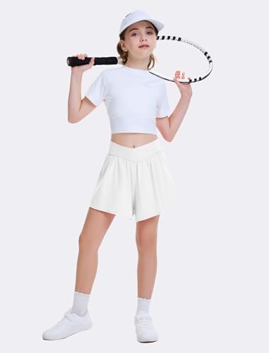 FireSwan Girls Butterfly Shorts Crossover Athletic Shorts With Pockets 2 In 1 Flowy Running Skorts For Teen Girls Youth