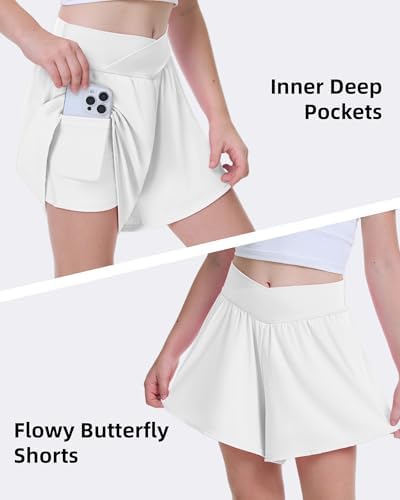 FireSwan Girls Butterfly Shorts Crossover Athletic Shorts With Pockets 2 In 1 Flowy Running Skorts For Teen Girls Youth