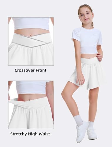 FireSwan Girls Butterfly Shorts Crossover Athletic Shorts With Pockets 2 In 1 Flowy Running Skorts For Teen Girls Youth
