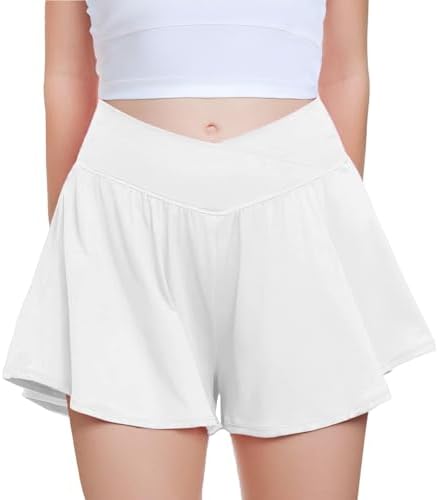 FireSwan Girls Butterfly Shorts Crossover Athletic Shorts with Pockets 2 in 1 Flowy Running Skorts for Teen Girls Youth