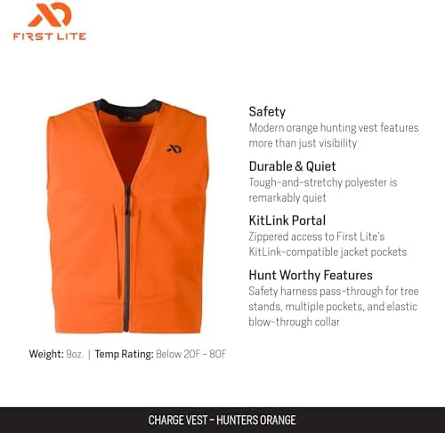 First Lite Men's Charge Hunters Orange Vest - Lightweight High-Visibility Hunting Vest