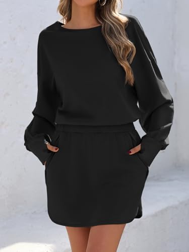 Fisoew Womens Long Sleeve Athletic Dress Backless Keyhole Built-in Shorts Oversized Workout Active Dresses