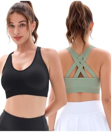 FITTIN Padded Sports Bras For Women: Support Strappy Adjustable Straps Cross Back Sport Bra Pack For Workout Yoga Running Gym