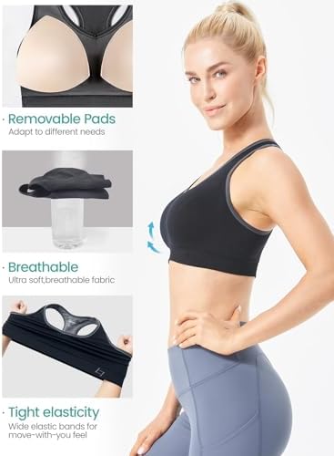 FITTIN Racerback Sports Bras For Women - Padded Seamless Support Bra For Yoga Gym Workout Fitness