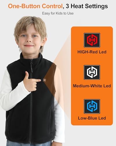 Fleece Kids Heated Vest With 7.4V 12000mAh Battery Pack Included Heated Vest For Kids With 5 Heating Zones For Boys & Girls