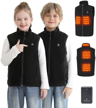 Fleece Kids Heated Vest with 7.4V 12000mAh Battery Pack Included Heated Vest for Kids with 5 Heating Zones for Boys & Girls