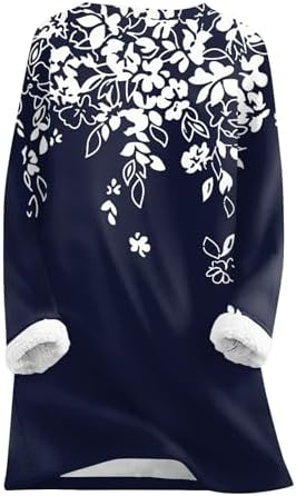 Fleece Sweatshirt For Women Winter Warm Sherpa Lined Tunic Thermal Fleece Crew Neck Long Sleeve Pullover Loungewear
