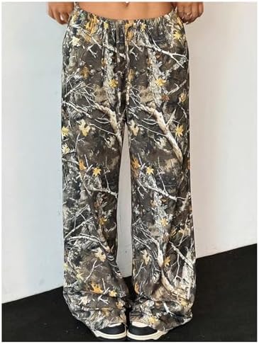 Floerns Girl's Camouflage Baggy Wide Leg Hunting Pants Drawstring Camo Pant