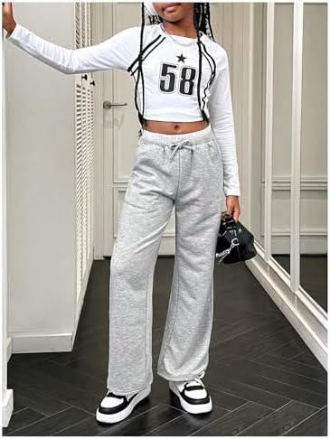 Floerns Girl's Drawstring Waist Track Pants Colorblock Straight Leg Athletic Sweatpants
