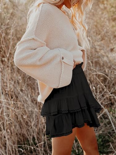 Flowy Shorts For Women Casual Boho Ruffle Tiered Skorts High Waist Mini Skirts Golf Tennis Crochet Shorts