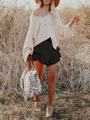 Flowy Shorts For Women Casual Boho Ruffle Tiered Skorts High Waist Mini Skirts Golf Tennis Crochet Shorts