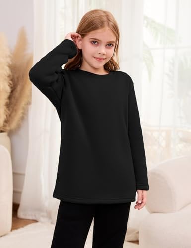 Flygo Girl's Sherpa Lined Fleece Sweatshirt Crewneck Kids Pullover Thick Thermal Sweater Winter Warm Tunic Tops