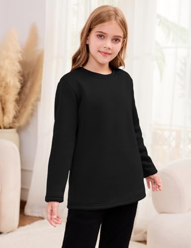 Flygo Girl's Sherpa Lined Fleece Sweatshirt Crewneck Kids Pullover Thick Thermal Sweater Winter Warm Tunic Tops