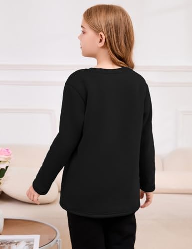 Flygo Girl's Sherpa Lined Fleece Sweatshirt Crewneck Kids Pullover Thick Thermal Sweater Winter Warm Tunic Tops