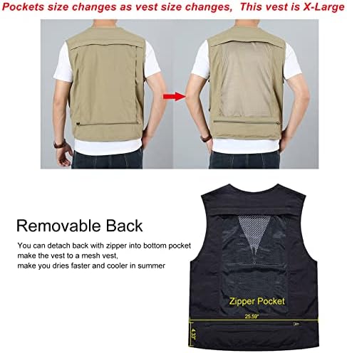 Flygo Men's Utility Cargo Vest Outdoor Fishing Safari Travel Work Photo Vest With Pockets