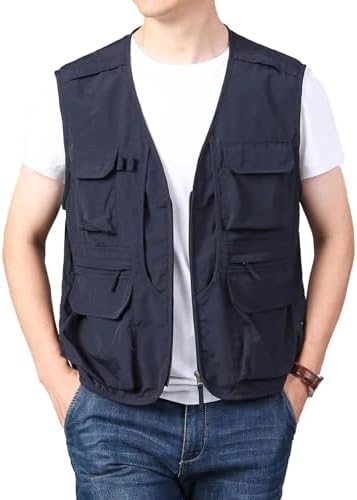Flygo Men's Utility Cargo Vest Outdoor Fishing Safari Travel Work Photo Vest with Pockets