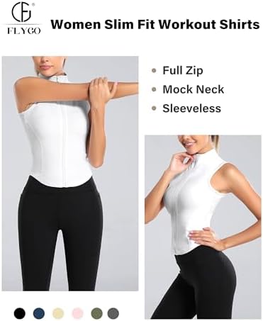 Flygo Women's Full Zip Sleeveless Workout Yoga Active Jacket Vest Golf Shirts