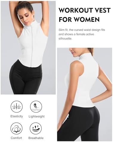 Flygo Women's Full Zip Sleeveless Workout Yoga Active Jacket Vest Golf Shirts