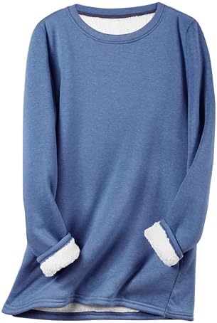 Flygo Women's Winter Warm Sherpa Lined Fleece Crewneck Sweatshirt Pullover Loungewear Tunic Tops