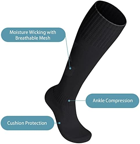 FPAKDH 2 Pairs Kids Soccer Socks For 7-13 Years Old Breathable Sports Training Socks For Girls Boys Football Socks Black