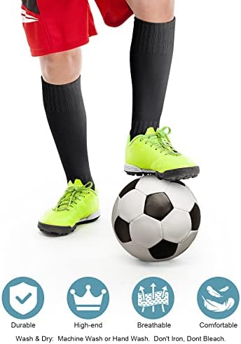 FPAKDH 2 Pairs Kids Soccer Socks For 7-13 Years Old Breathable Sports Training Socks For Girls Boys Football Socks Black