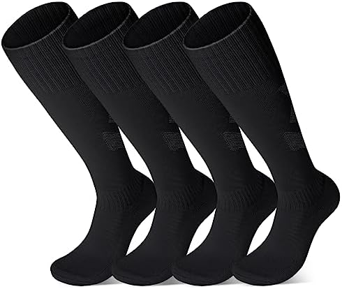 FPAKDH 2 Pairs Kids Soccer Socks for 7-13 Years Old Breathable Sports Training Socks for Girls Boys Football Socks Black