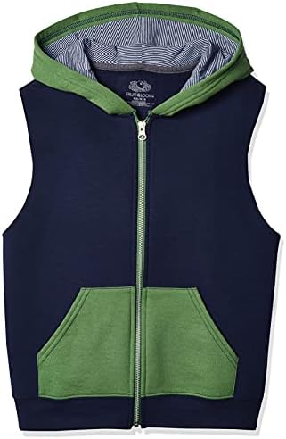 Fruit of the Loom Boys' Fleece Full Zip Sleeveless Vest GHOST NAVY/GAMETIME GREEN/CHARCOAL HEATHER Medium