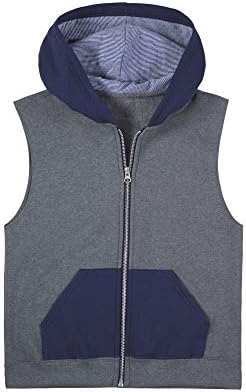 Fruit of the Loom Boys' Fleece Full Zip Sleeveless Vest Charcoal Heather/Ghost Times Square Navy Stripe Large