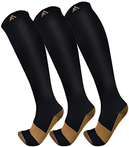 FuelMeFoot 3 Pack Copper Compression Socks - Compression Socks Women & Men Circulation - Best for Medical Running Athletic