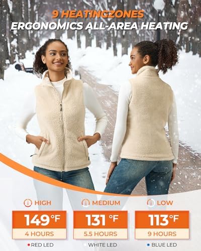 Fuzzy Fleece Heated Vest For Women With 7.4V 16000mAh Battery Ergonomics Heating System 9 Zones Women's Heated Vest