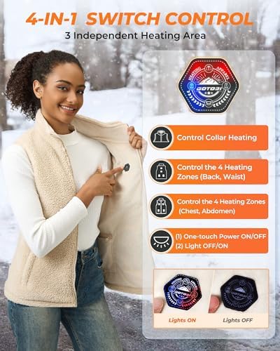 Fuzzy Fleece Heated Vest For Women With 7.4V 16000mAh Battery Ergonomics Heating System 9 Zones Women's Heated Vest