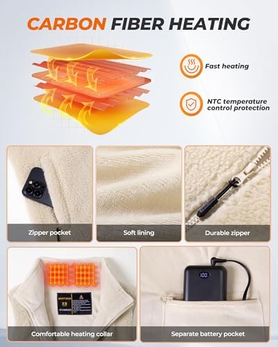 Fuzzy Fleece Heated Vest For Women With 7.4V 16000mAh Battery Ergonomics Heating System 9 Zones Women's Heated Vest