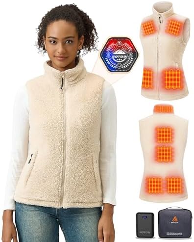 Fuzzy Fleece Heated Vest for Women with 7.4V 16000mAh Battery Ergonomics Heating System 9 Zones Women's Heated Vest