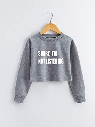 G-Amber Girls Long Sleeve Sweatshirts Kids Crop Print Funny Letters Fashion Pullover Tops