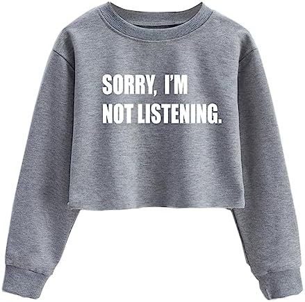 G-Amber Girls Long Sleeve Sweatshirts Kids Crop Print Funny Letters Fashion Pullover Tops