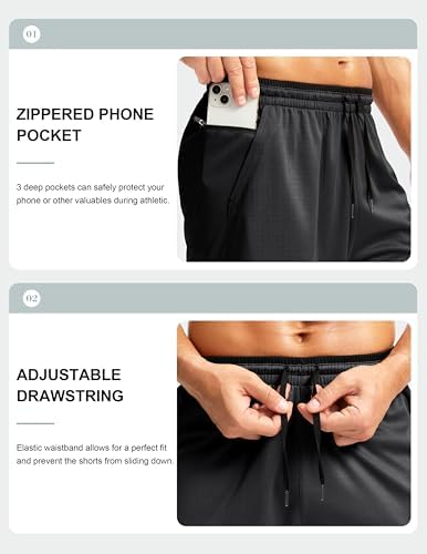 G Gradual Men's Long Basketball Shorts With Zipper Pocket 11'' Quick Dry Gym Shorts Lightweight Mesh Athletic Shorts For Men