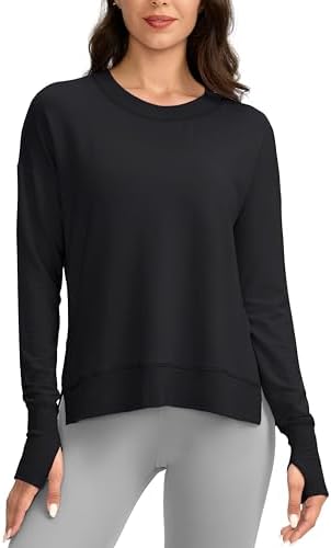 G Gradual Sweatshirt for Women Buttery Soft Yoga Tops Crewneck Modal Pullover Shirts Side Slit Thumb Holes