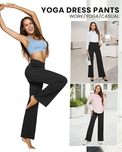 G4Free Yoga Pants Women Wide Leg Pants With Pockets High Waist Stretch Dress Casual Sweatpants Petite/Regular/Tall