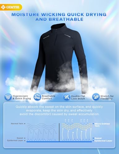 GEMYSE Women's 1/4 Zip Pullover Shirts Long Sleeve Workout Tops Quick Dry Casual Rash Guard Shirts