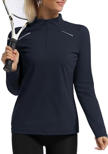 GEMYSE Women's 1/4 Zip Pullover Shirts Long Sleeve Workout Tops Quick Dry Casual Rash Guard Shirts