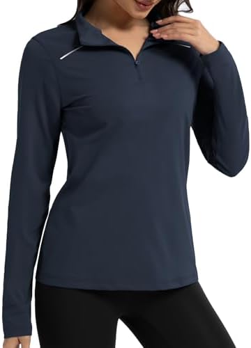 GEMYSE Women's 1/4 Zip Pullover Shirts Long Sleeve Workout Tops Quick Dry Casual Rash Guard Shirts