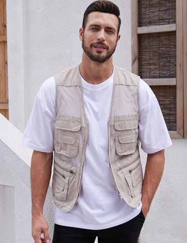 Gihuo Men's Fishing Safari Vest With Pockets For Summer Travel