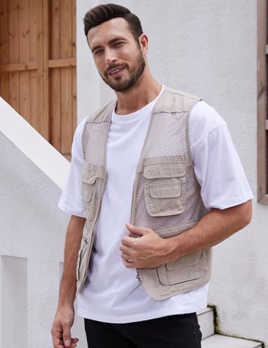 Gihuo Men's Fishing Safari Vest With Pockets For Summer Travel